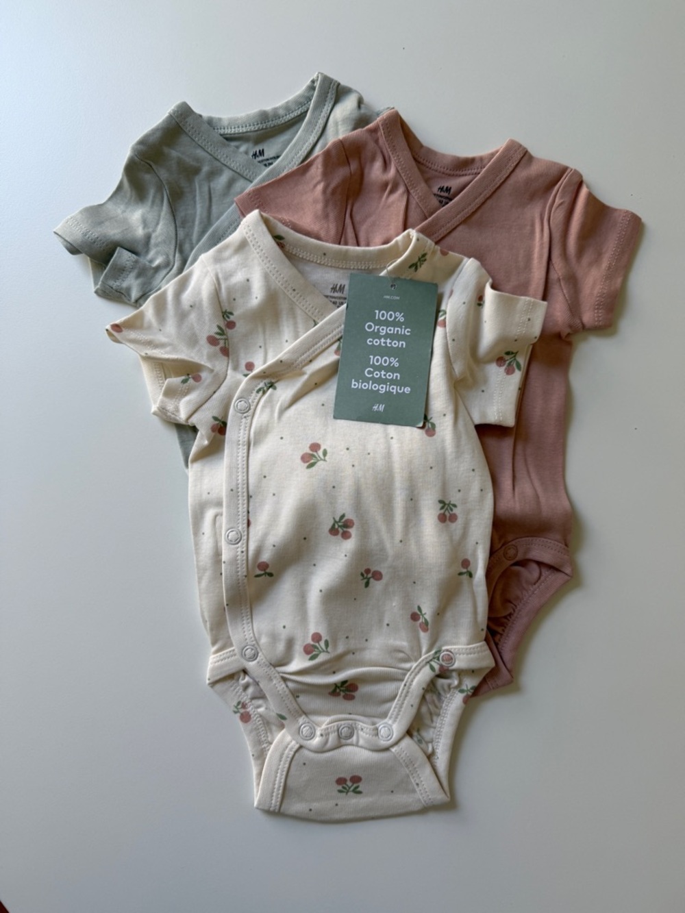 H&M Baby One-Piece Peachy Bodysuit Set in Cream, Mauve & Sage